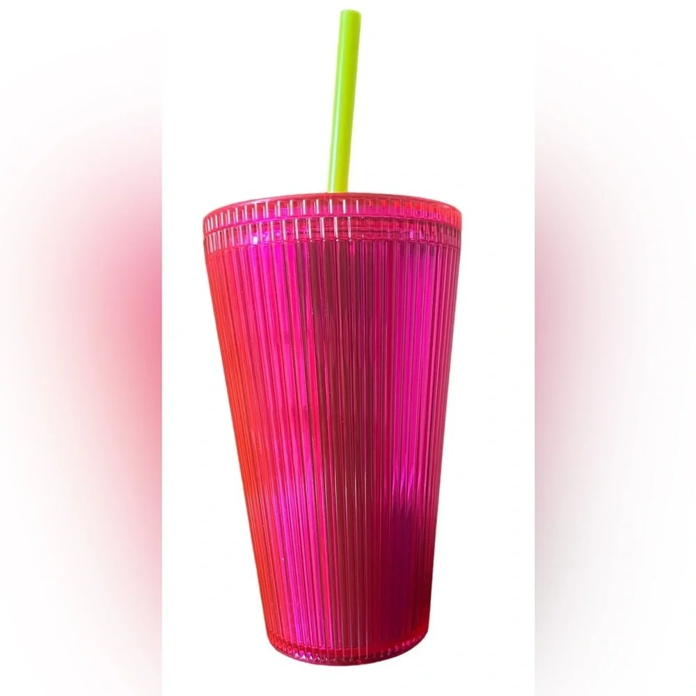 Nwt Starbucks pleated magenta cold cup tumbler with lid & straw 16 oz